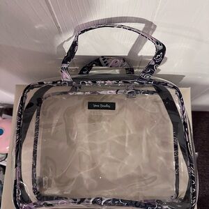 Vera Bradley Clear Cosmetic Tote with Black & Light Pink Paisley Trim